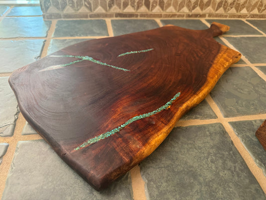 Mesquite Cutting Board With Turquoise Inlay